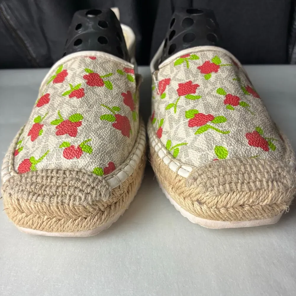 Michael Kors Kendrick Floral Logo Espadrilles MK Monogram Slip On Flats 7M 37